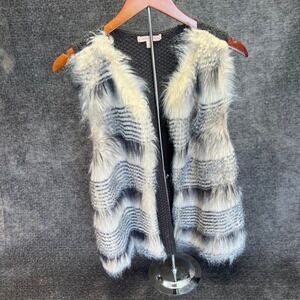 Gibson Latimer Women's M Charcoal Knit Faux Fur Trimmed Vest Sweater